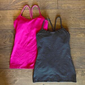 SET OF 2 EUC Lulu Power Y Tank - black/white stripe AND jeweled magenta - size 4
